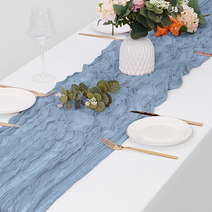 30 Pack Dusty Blue Cheesecloth Table Runner 17 x 108 inch Cheese Cloth Table Runners 9ft Blue Table Runner Rustic Romantic Sheer Gauze Runner for Wedding Party Baby Shower Table Decoration