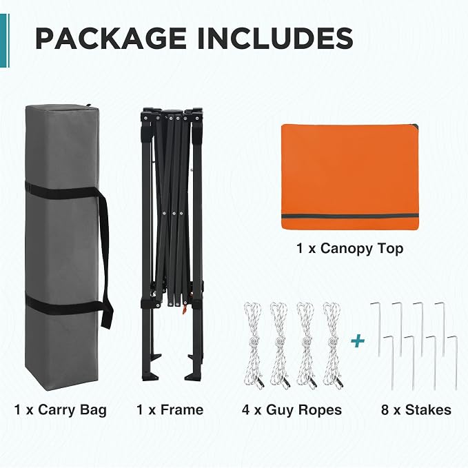 EAGLE PEAK 6x4 Instant Pop Up Canopy Tent, Straight Leg Sun Shelter, Portable Canopy with Carry Bag for Camping, Beach & Sports, Orange