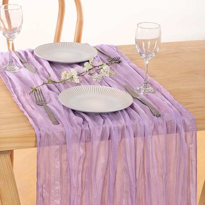 MLMC Lilac Purple Cheesecloth Table Runner 10ft Rustic Gauze Lavender Cheese Cloth Table Runner Spring Centerpiece 35x120 Inches for Romantic Wedding Bridal Baby Shower Birthday Decor