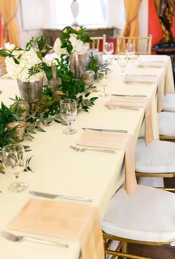 8 Pack 60 x 126 Inch Tablecloth, Beige Polyester Tablecloth for 8 Ft Rectangle Tables, Stain and Wrinkle Resistant Washable Fabric Table Cover for Wedding Party Dining Buffet Parties Camping