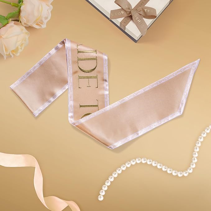 Embroidered Bride to Be Sash Double-Layer Satin Sash with Champagne Gold Trim Bridal Shower Hen Night Bachelorette Party Accessories