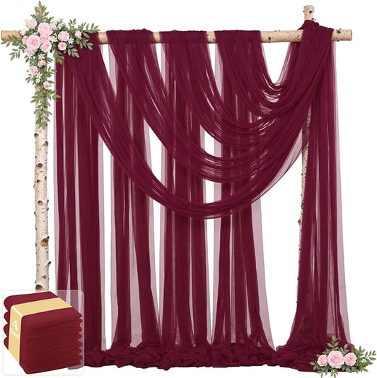 4 Panels Burgundy Wedding Arch Draping Fabric 30" x 19ft Wedding Drapes Tulle Drapes for Backdrop Sheer Fabric Backdrop Draping Decorations Backdrop Curtains for Reception Ceremony Party