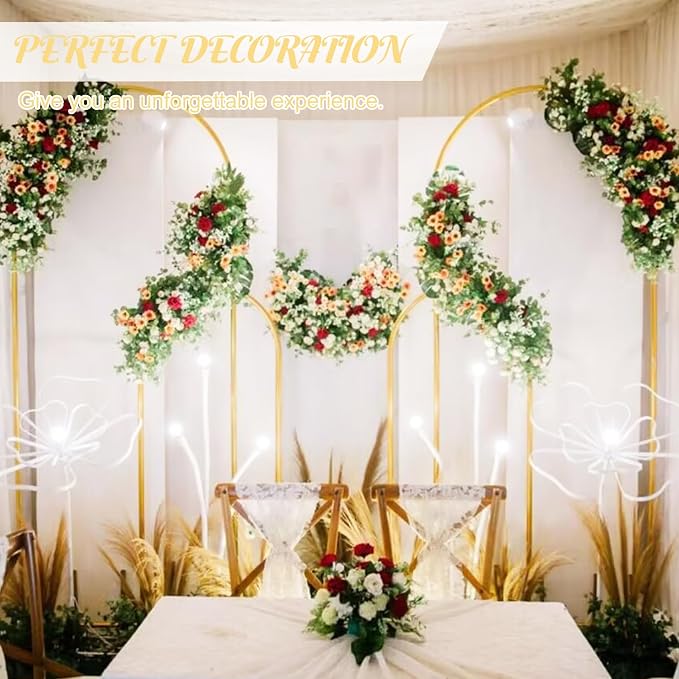 Metal Arch Stand and Cover Set,1 Beige Spandex Fitted Backdrop with 1 Gold Wedding Arched Stand Frame for Parties Birthday Baby Shower Bridal Banquet Decoration (7.2FT)
