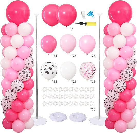 Dusty Pink Cow Balloon Column Stand Kit Set of 2 for Floor with Hot Pink Cow Print Balloon Towers for Farm Western Cowgirl Baby Shower Holy Cow Im One & My First Rodeo Birthday Party Decorations Girl