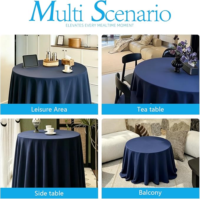 WIGENIUS 2 Pack Blue Table Cloth Round Tablecloths 90 Inch,Polyester Table Cloth for 5 Foot Round Tables,Wrinkle Resistant Washable Fabric Table Covers for Party,Wedding Banquet
