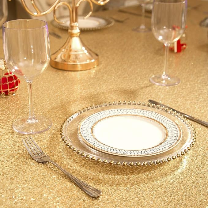 Juya Delight 120-Inch Round Gold Sequin Tablecloth for Wedding Birthday Party Festival Ceremony Dessert Table