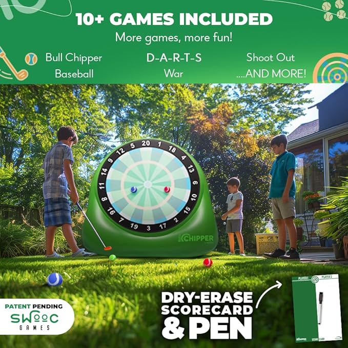 Swooc Games® - Bull Chipper™ | Giant Golf Darts with 10+ Golf Games | Backyard Game with Air Pump | Yard Game for Adults | Giant Outdoor Fun for Adults and Family | Outside Activity - Golf Chipper