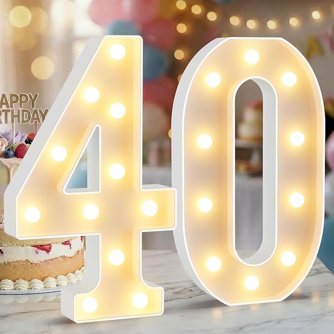 12.6 Inch LED Marquee Light Up Numbers 40, 40th Birthday Number Lights as Gifts for Women Men, Lighted Marquee Numbers for Anniversary Party Night Light Table Decorations