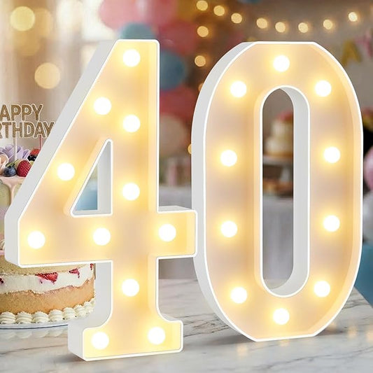 12.6 Inch LED Marquee Light Up Numbers 40, 40th Birthday Number Lights as Gifts for Women Men, Lighted Marquee Numbers for Anniversary Party Night Light Table Decorations