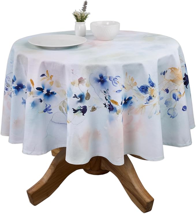 Maison d' Hermine Table Cloth Round Table 100% Cotton 69 Round Inches Tablecloth Reusable Decorative for Dining Kitchen Room Farmhouse Party Home Hotel Restaurant Spring Summer - Lazy Summer Days