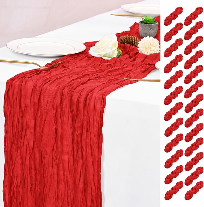 25 Pack Red Table Runner 17 x 108inch Cheesecloth Table Runner Boho Gauze Table Runners Rustic Sheer Fabric Cheese Cloth Table Runners for Wedding Party Bridal Shower Farmhouse Thanksgiving Decor
