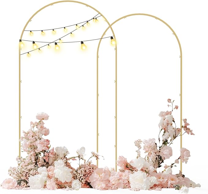 Babenest Gold Arch Backdrop Stand Set of 2, Metal Arch Wedding Stand, Balloon Arch Frame for Ceremony Birthday Party Bridal Baby Shower Banquet Halloween Decoration(7.2FT 8FT)