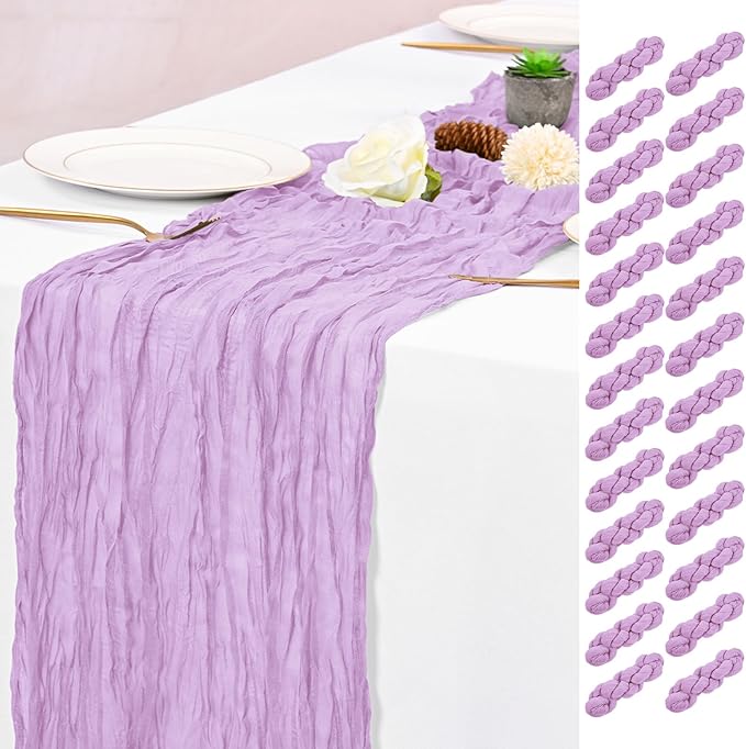 25 Pack Lavender Table Runner 17 x 108inch Cheesecloth Table Runner Boho Gauze Table Runners Rustic Sheer Fabric Cheese Cloth Table Runners for Wedding Party Bridal Shower Farmhouse Thanksgiving Decor