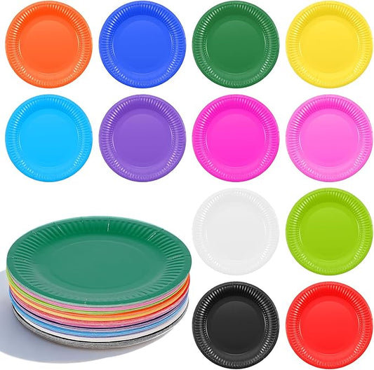 300 Pcs Colored Paper Plates 7 Inch Disposable Dessert Paper Plate Bulk Colorful Party Plates for Dinner Rainbow Wedding Birthday Picnic Baby Shower (12 Colors)