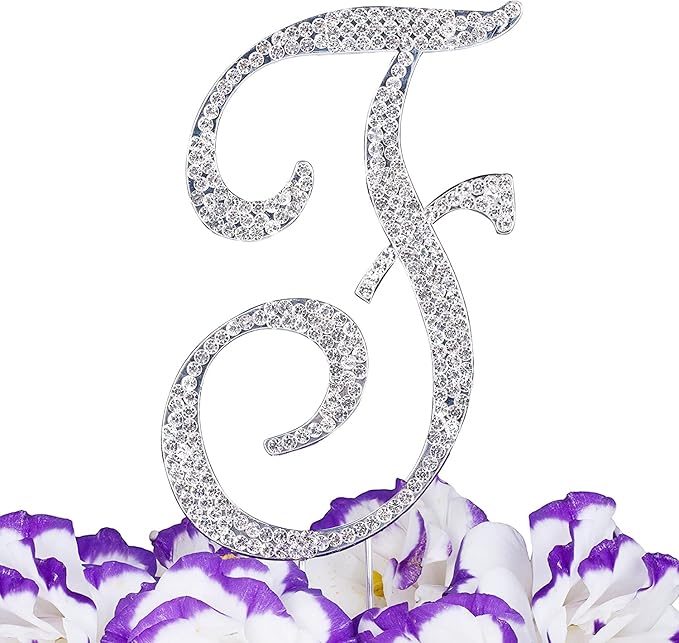 LOVENJOY Gift-Boxed 3.5" Rhinestone Initial Letter F Cake Topper