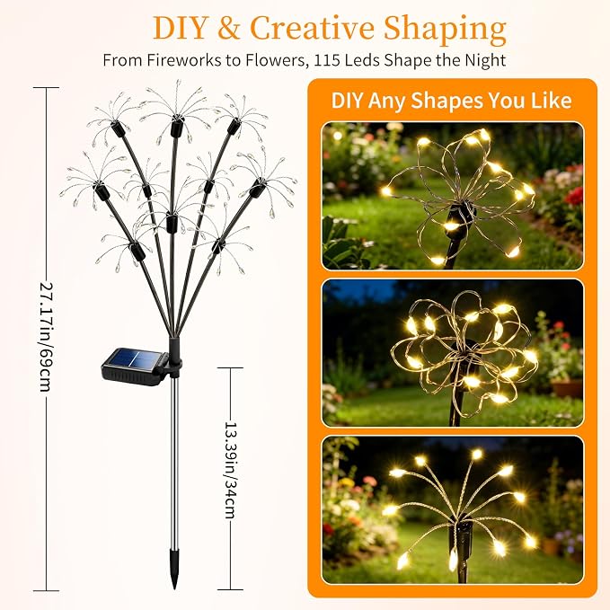 Solar Garden Lights Outdoor, 4 Pack 2-Layer Swaying Firework Lights, Waterproof Starburst Fairy Light Garden Decor for Yard Patio Pathway Lawn, Gardening Gifts for Women Mom Grandma Mother's Day