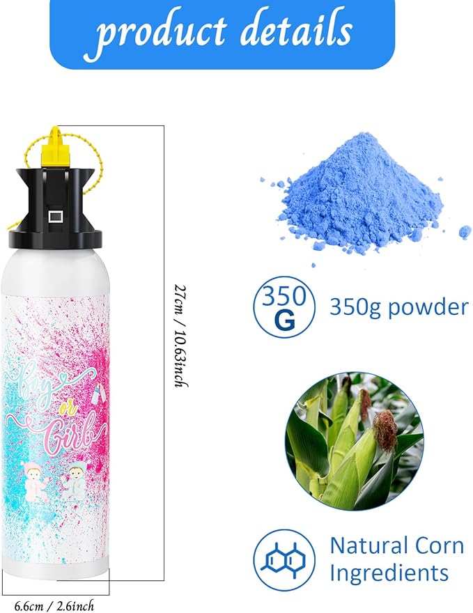 Large Gender Reveal Fire Extinguisher: 2 Packs Gender Reveal Ideas Only for Baby Boy with 100% Biodegragable for Gender Reveal Decorations - (Blue)