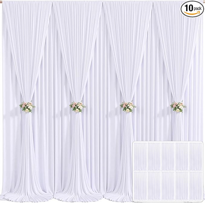 10 Panels White Backdrop Curtain for Parties Wedding Wrinkle Free White Photo Curtains Backdrops Drapes Fabric Decoration for Baby Shower Birthday Party 50ft(W) x 10ft(H)