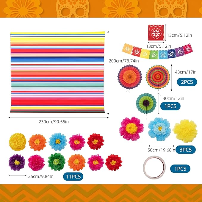 20 Pcs Fiesta Party Decorations, Cinco De Mayo Paper Fans Pom Poms Garlands, Mexican Party Banner Backdrop Decorations for Birthday Wedding Taco Colorful Rainbow Party Photo Booth Props Supplies