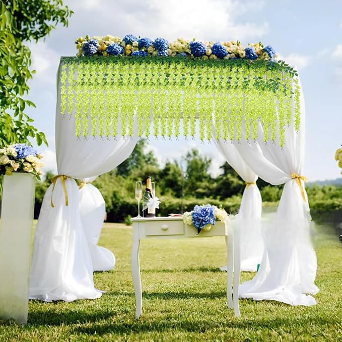 Artificial Wisteria Hanging Flowers Fake Wisteria Flower Garland Silk Vines Rattan Decor for Home Wedding Arch Wall Garden Greenery Bedroom Outdoor Office Party Decoration (12, Green)