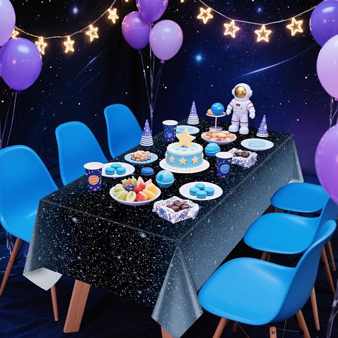 4 Pcs Space Tablecloths, 51 x 86’’Galaxy Explore Theme Plastic Table Cloth Disposable Use for Kids Outer Space Stars Theme Birthday Decorations