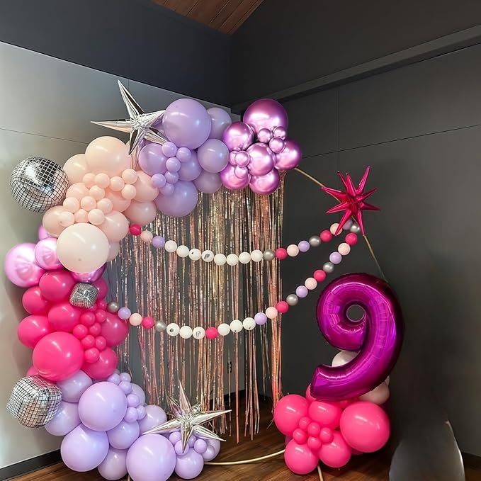 Pink and Purple Balloon Garland Arch Kit, 125pcs Dusty Pink Pastel Lavender Purple Metallic Red White Latex Balloon for Girl Women Birthday Bridal Baby Shower Butterfly Fairy Princess Party Decoration