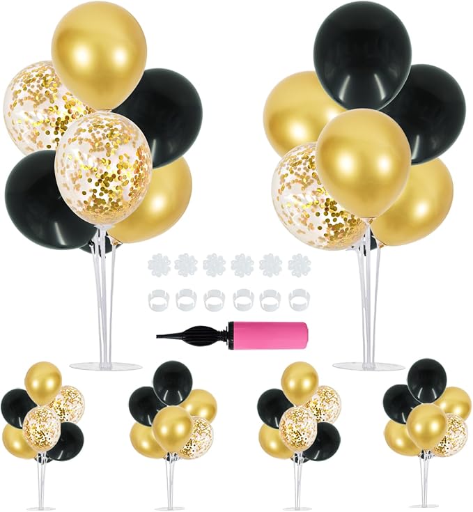 TONIFUL 6 Set Graduation Decorations 2026 Balloon Centerpieces for Table,Black Gold Balloon Stand Kit for 2026 Graduation Decorations 50th 60th 70th Birthday Anniversary Retirement Party Decorations