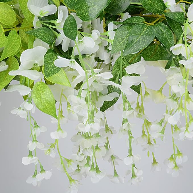 CLONG 5pack Wisteria Garland Flower Garland Artificial Flowers Wisteria Vines Fake Ivy Flowers Total 33ft (White)