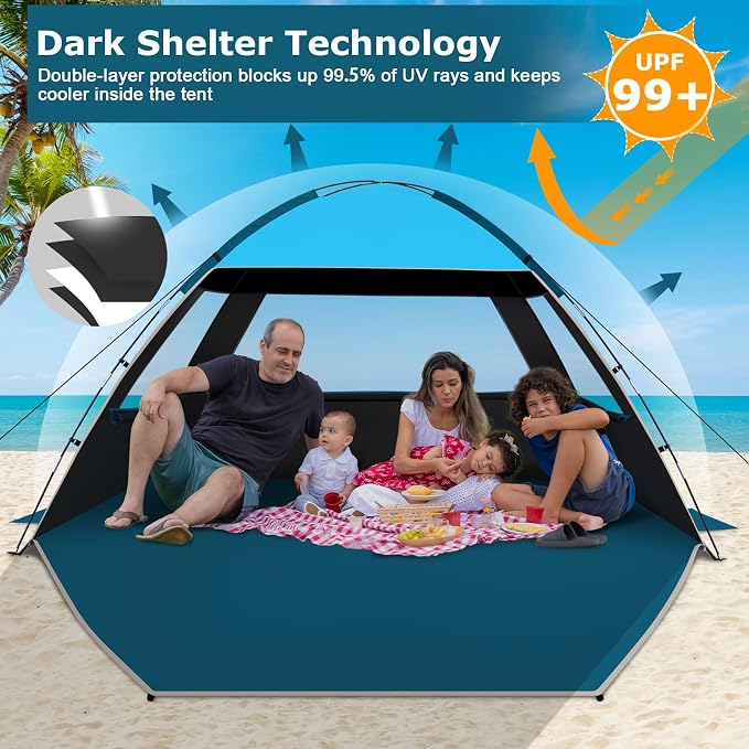 COMMOUDS Beach Tent Sun Shelter for 3/4/6/8 Person, UPF 50+ UV Protection Beach Shade Canopy Tent, Lightweight, Easy Set Up and Carry