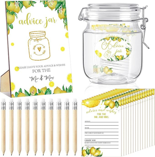 Jetec 74 Pcs Advice and Wishes for the Mr and Mrs 60 Pcs Wedding Advice Cards Advice and Wishes Jar Box Bridal Shower Advice and Wishes Cards for Bride and Groom Bridal Shower Decor(Lemon)