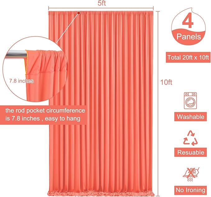 4 Panels Orange Backdrop Curtain for Parties Wrinkle Free Photo Curtains Backdrop Drapes Fabric Decoration for Wedding Birthday Party Baby Shower 20ft(W) x 10ft(H)