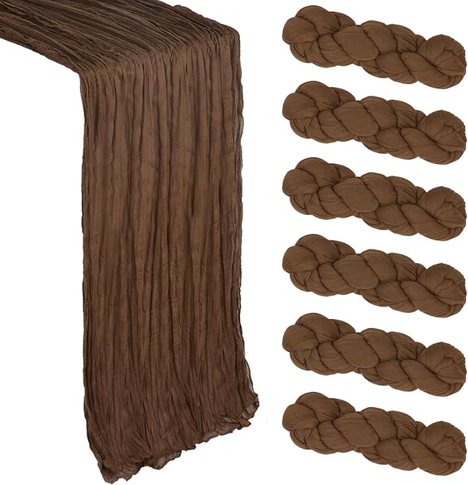 6 Pack Brown Cheesecloth Table Runner 10Ft Gauze Cheese Cloth Table Runner 35x120 Inch Boho Sheer Rustic Fabric for Party Decor Baby Shower Wedding Holiday Decorations