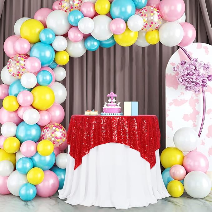 Poise3EHome Red Sequin Tablecloth 50×50 Inch Square Sequin Fabric Table Cover Overlay for Valentine Christmas Baby Shower Birthday Party Wedding Holiday Cake Table Decoration