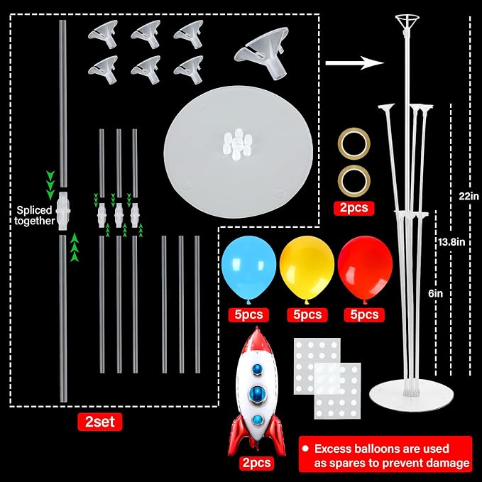 Toy Inspired Themed Party Story Balloons Stand Kit 2 Sets With 2 Rocket Foil Balloons Toy Themed Red Blue Yellow Balloon Centerpiece for Tables for Boys Birthday Baby Shower Cartoon Party Decorations