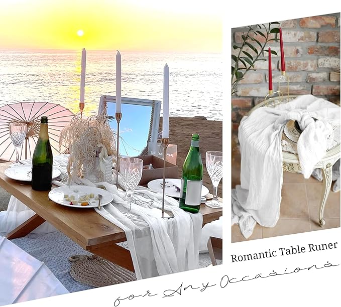 10 Pack White Cheesecloth Table Runner 17x108 Inch Semi Sheer Boho Gauze Cheese Cloth Table Runners, for Wedding Bridal Shower Birthday Party Home Decor Garden Farmhouse