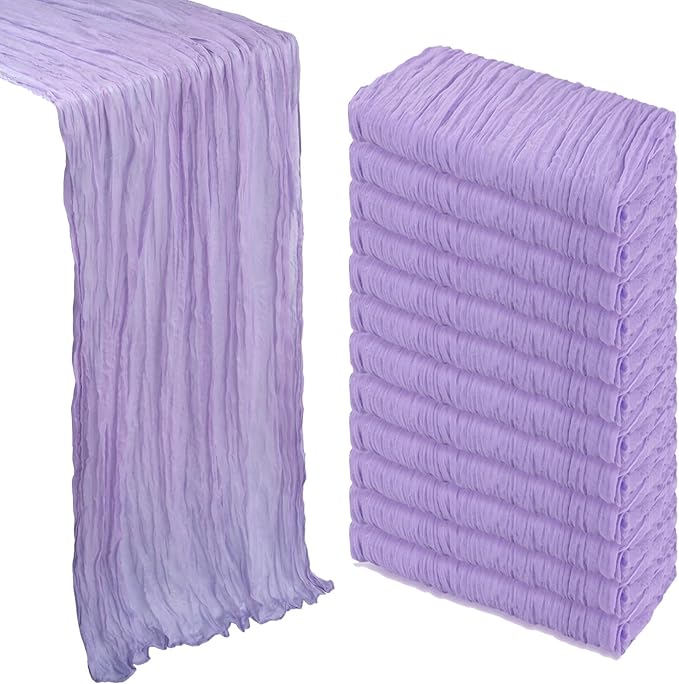 12 Pack Lilac Purple Cheesecloth Table Runner 10Ft Spring Lavender Gauze Cheese Cloth Table Runner 35x120 Inch Boho Sheer Rustic Fabric for Party Decor Baby Shower Wedding Decorations