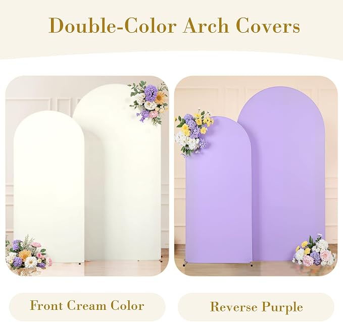 Cream and Lavender Photo Arch Backdrop Cover Set of 2 Spandex 7.2ft and 6ft Arch Covers Stretchy Backdrop Baby Shower Arch Stand Covers for Girls Birthday Party Wedding Banquet Background