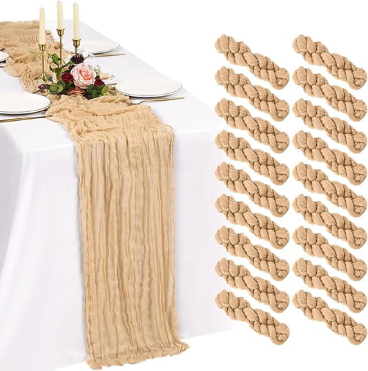 18 Pack Cheesecloth Table Runner 10FT Nude Table Runner Boho Gauze Cheese Cloth Table Runners Long Rustic Sheer Table Decorations for Wedding Party Baby Bridal Shower Birthday Holiday Home