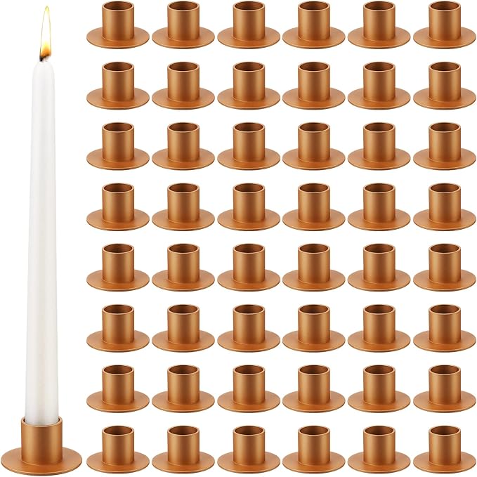 48 Pcs Taper Candle Holders Bulk for Wedding Pillar Candles Metal Taper Candlesticks Holders Centerpieces Short Candle Stick Dinner Decor for Party Anniversary Dinning Table Gift (48, Red Gold)