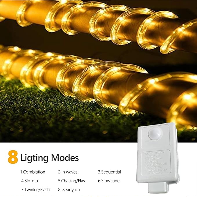 150ft LED Rope Lights Outdoor, 1080 LED Connectable and Flexible Tube Lights with 8 Modes, Waterproof LED Rope Lighting for Garden, Patio, Bedroom, Party, Pool, Indoor Outdoor Decoration (Warm White)