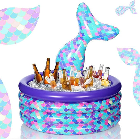 Bencailor Mermaid Party Decorations Mermaid Tail Inflatable Cooler Blow up Drink Cooler Floating Ice Chest Tail Pool Drink Holder for Holiday Birthday Party Decorations(Dark Purple,12 x 25'')