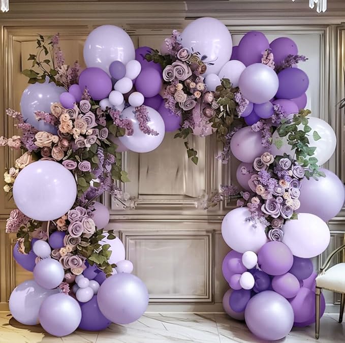 Purple Balloon Garland Kit - Double Stuffed Dark Purple Lavender Balloon Arch Latex Pearl Lilac Color for Baby Shower Birthday Butterfly Wedding Fairy Floral Wild Flower Party Decor