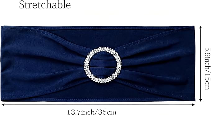 Wedding Navy Blue Chair Sashes 100 Pack Spandex Chair Bands with Buckles Dark Blue Chairs Bows for Party Birthday Bridal Shower Engagement Anniversary Outdoor Event Decorations