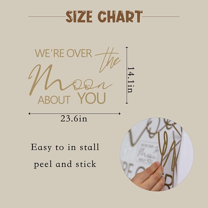 We're Over The Moon About You Baby Shower Party Decal Sign - Space Themed Party Birthday Decoration,Gender Reveal Girl or Boy Baby Shower Decor Sticker