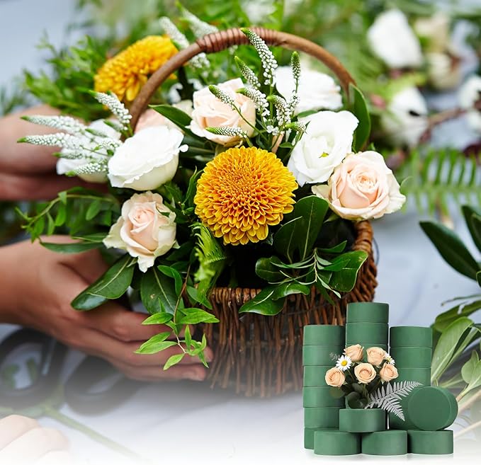 24 Pcs Round Floral Foam, Green Dry & Wet Green Flower Foam, Florist Plant Foam Block for Wedding, Artificial Aisle Flowers, Party Decoration, Fresh Flowers Arrangements(3.94 x 1.57inch)