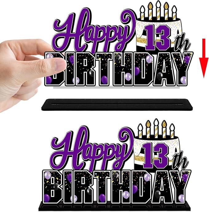 LINGTEER Happy 13th Birthday Purple Acrylic Table Topper Centerpieces Set - Cheers to Thirteen Years Old Birthday 13th Bday Party Gift Decorations.