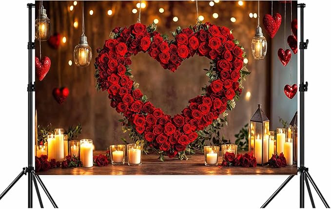5X3ft Valentine's Day Backdrop Red Love Heart Photography Background, Wedding Bridal Party Background Decor Proposal Confession Backdrop Banner Portrait Photo Studio Booth Props, Red-4