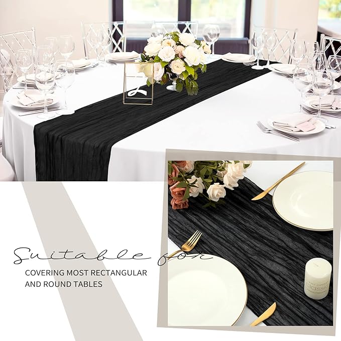 24 Pack Cheesecloth Table Runner 20 x 120 inch Cheese Cloth Table Runner Bulk,Romantic Boho Sheer Gauze Fabric Table Runners for Wedding Reception,Party,Bridal Shower Table Decor(Black)