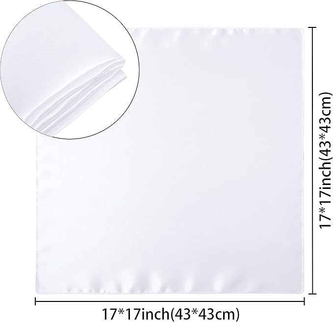 24 Pack Square Satin Dinner Napkins, 17x17 Inches Silky Soft Smooth Table Cloth Napkins for Restaurant Weddings Banquet Party Decoration, White