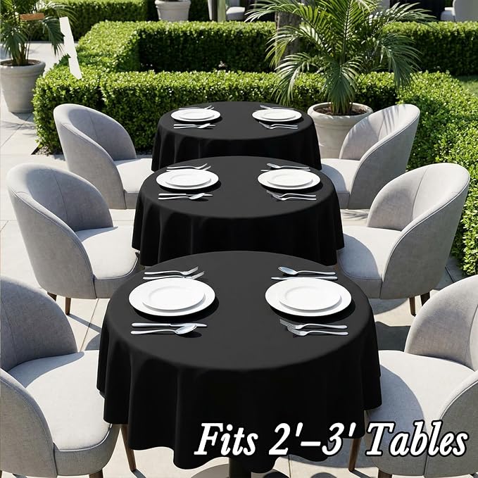 8 Pack Black Round Tablecloth 60 Inch Black Table Cloth for Round Tables, Reusable and Washable Polyester Tablecloth Stain Wrinkle Resistant Decorative Table Cover for Wedding Party Dining Banquet